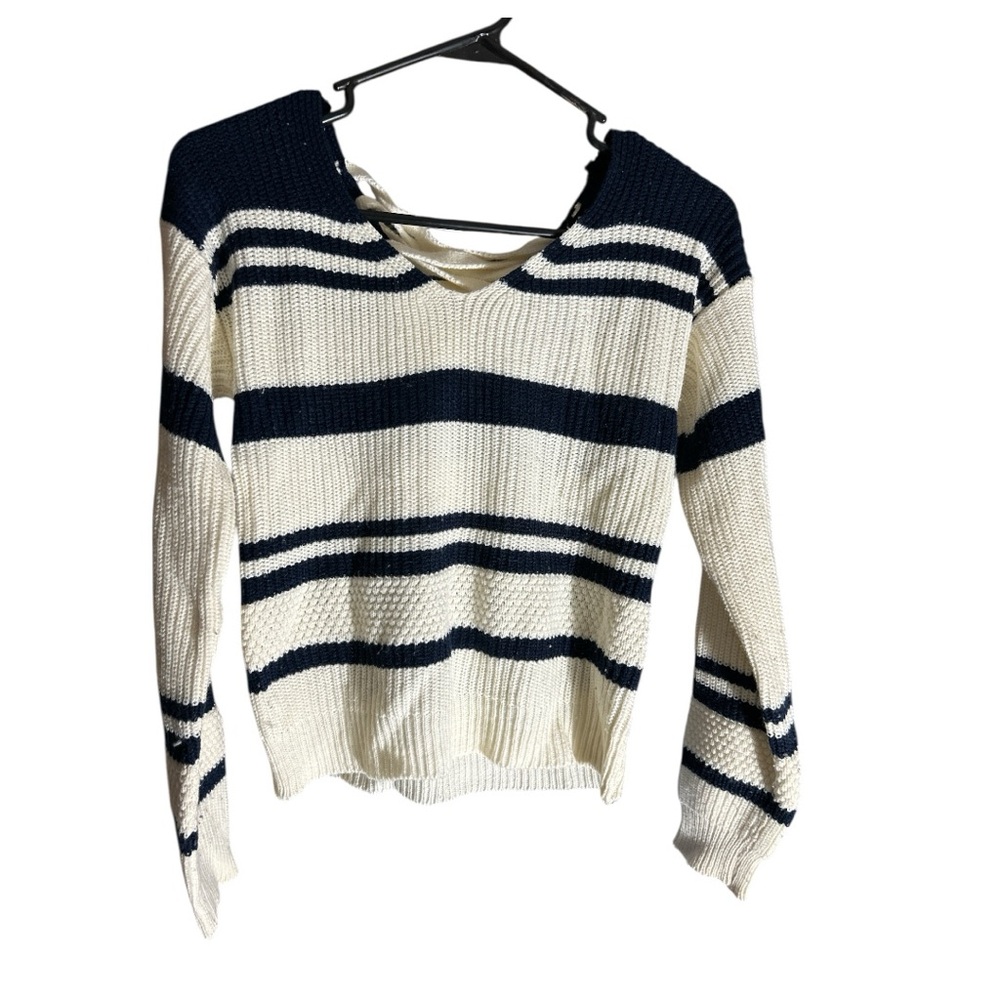 Love By Design Blue and White V-Neck Sweater
